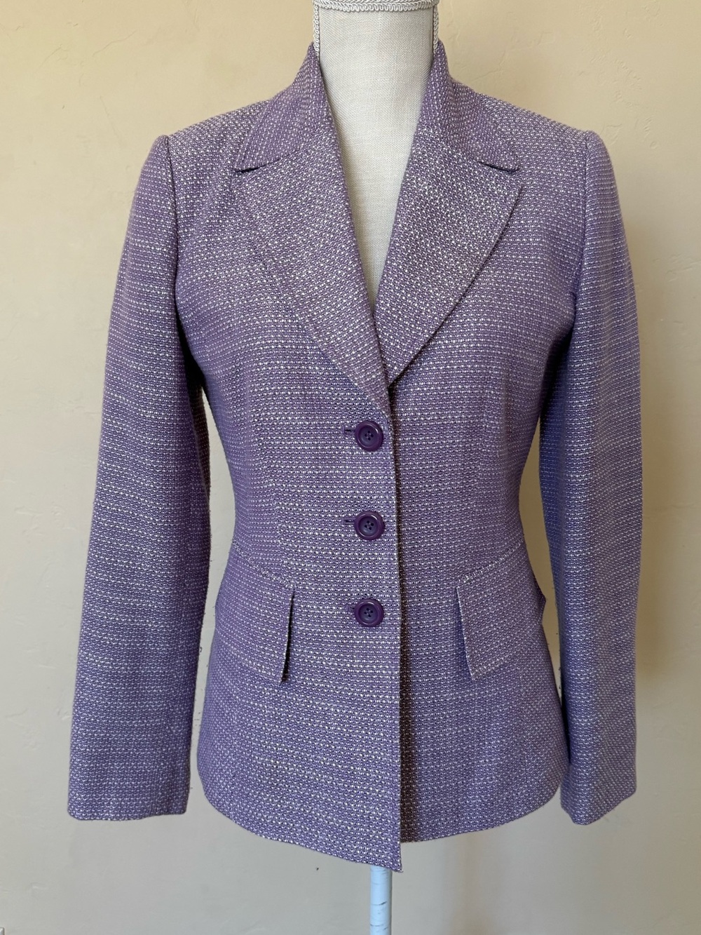 Lavender Tweed Blazer Jacket Purple Office Career Quiet Luxury Chic - Picture 3 of 10